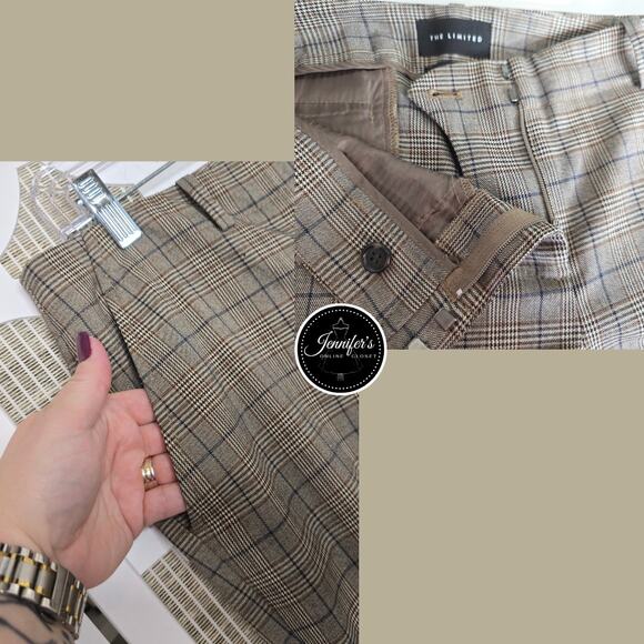 The Limited Brown Black Cream Plaid Cassidy Fit Dress Pants Size 8 - Picture 3 of 6